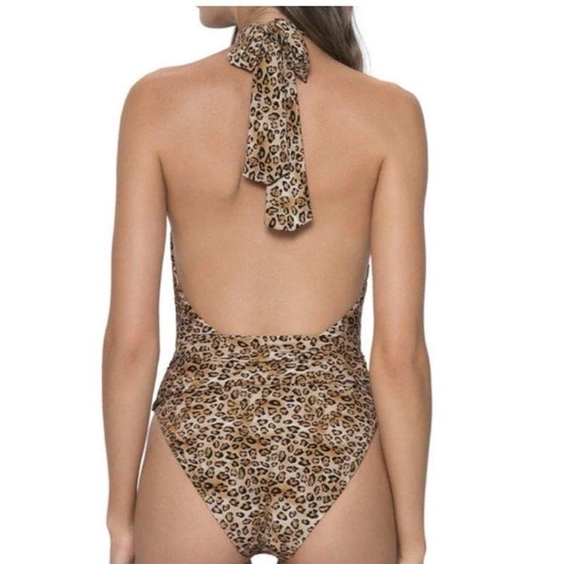 PQ Swim Tan Leopard Alex One Piece Sz M NWT