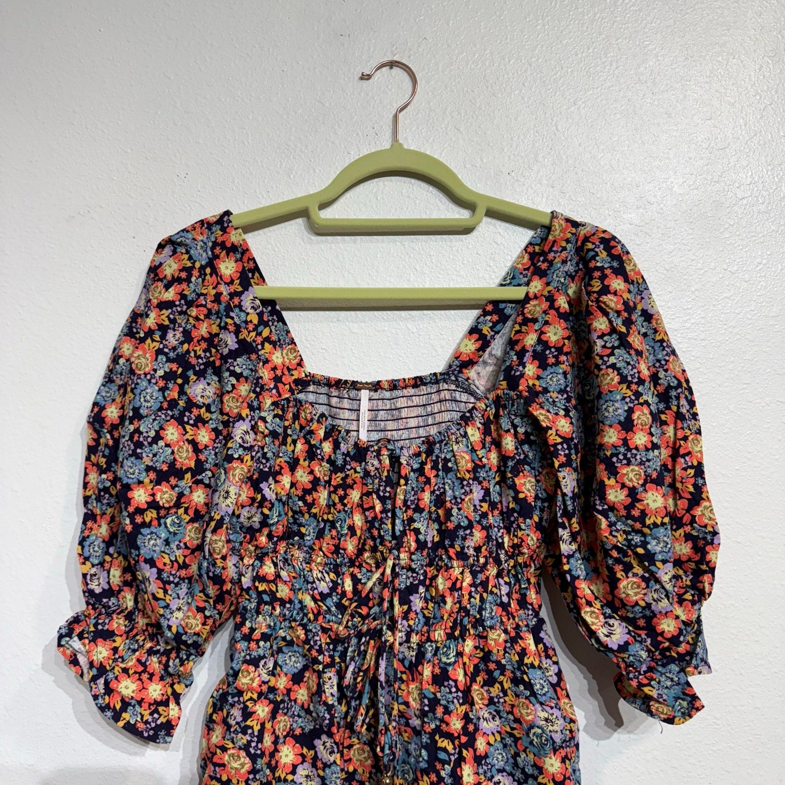 Free People Navy Combo Show Me Loe Floral Square Neck Romper Sz XS NWT
