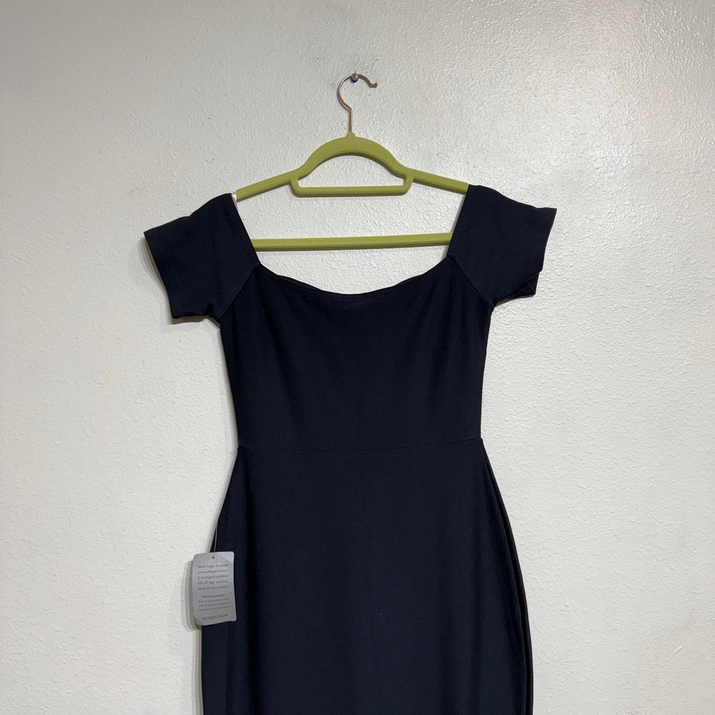 Lulus Midnight Blue How Much I Care Off-the-Shoulder Midi Dress Sz S NWT