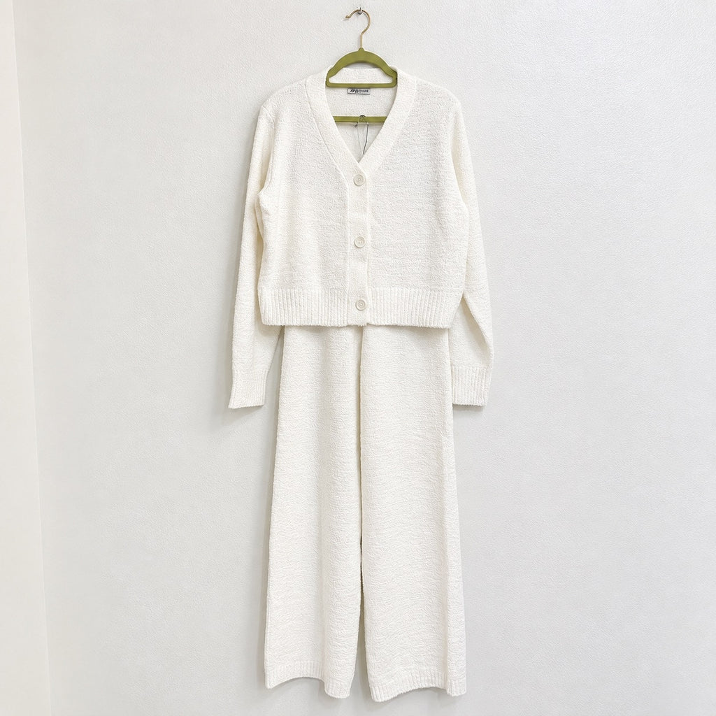 Magnolia Boutique Ivory Sherpa Lounge Set Cardigan Wide Leg Pants Sz L NWT