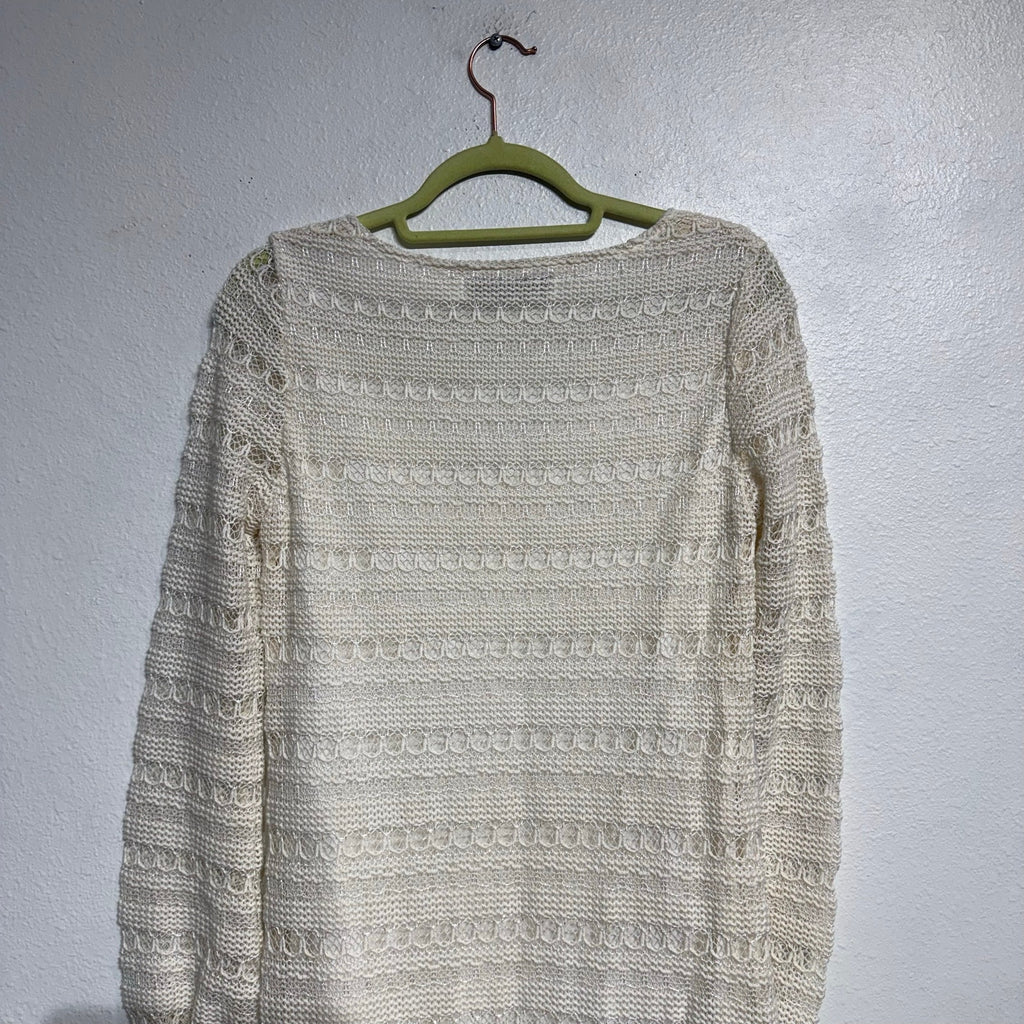 Callahan Ivory Textured Knit Midi Dress Long Sleeve Ruffle Hem Sz S NWT