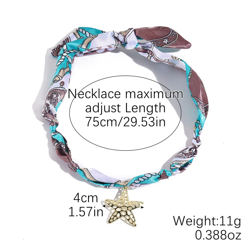 Coastal Starfish Scarf Necklace Gold Starfish Pendant Adjustable Choker NIB
