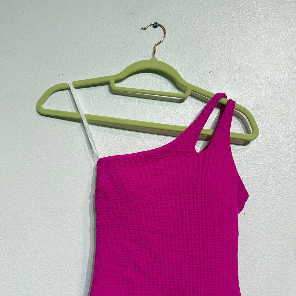 Becca Cosmopolitan Pink Pucker Up Asymmetrical One-Piece Swimsuit Sz S NWT