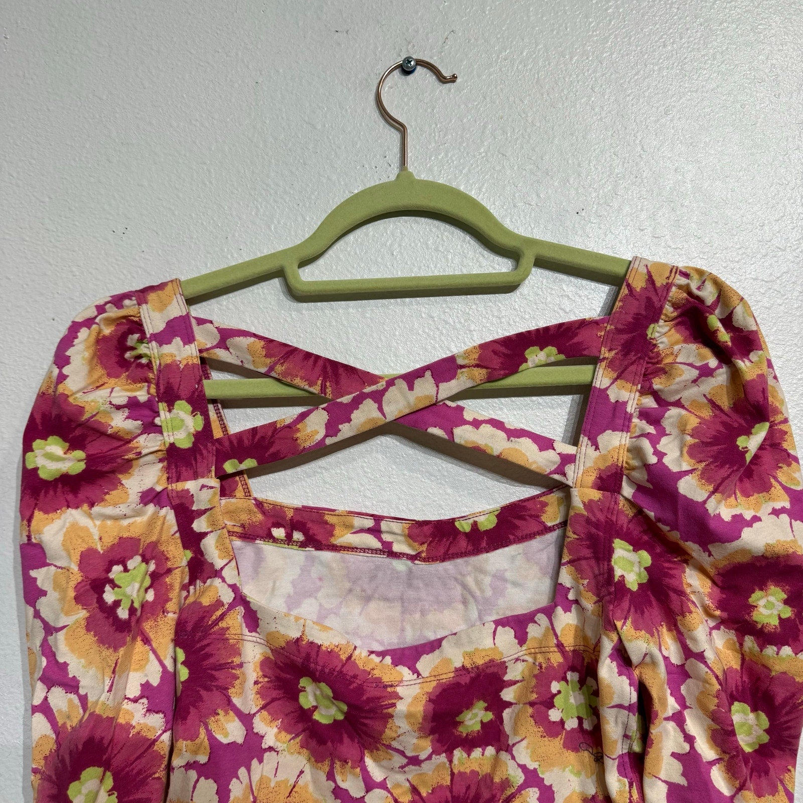 Free People Pink Combo Give Me More Floral Top Sz M NWT