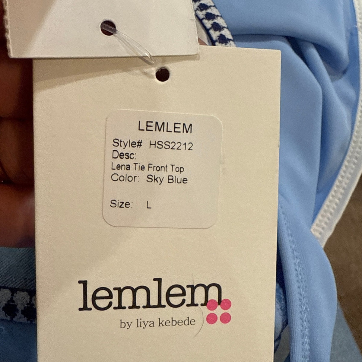 Lemlem Sky Blue Lena Tie Front Bikini Top Sz L NWT