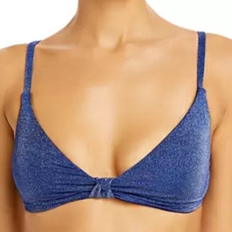 Aqua Swim Blue Metallic Twist Front Bikini Swim Top Sz M NWT