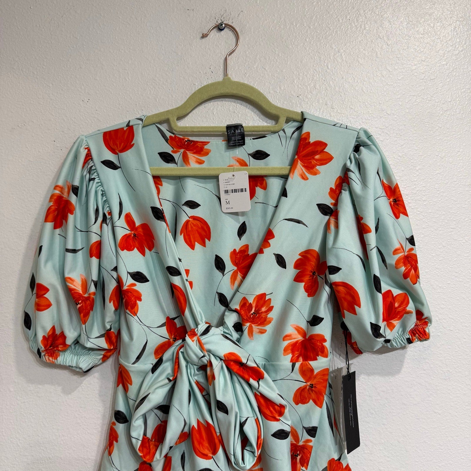 SAME Los Angeles x Free People Floral Tie Front Bodysuit Puff Sleeve Sz M NWT
