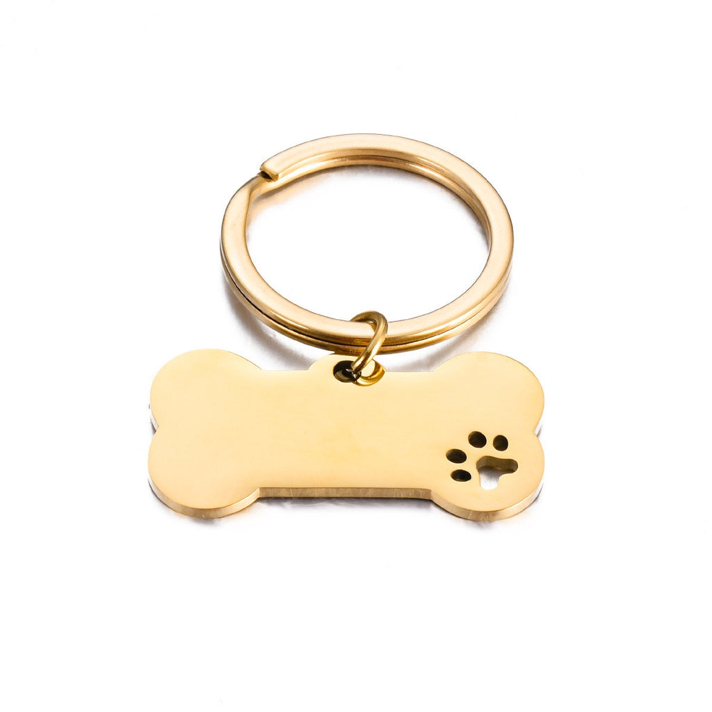 Gold Dog Bone Paw Print Stainless Steel Pet Lover Keychain NWOT