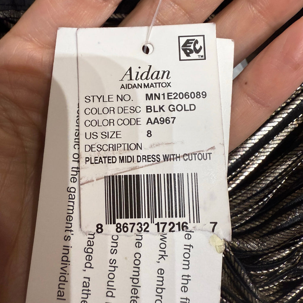 Aidan By Aidan Mattox Black Metallic Pleated Midi Dress Sz 8 NWT