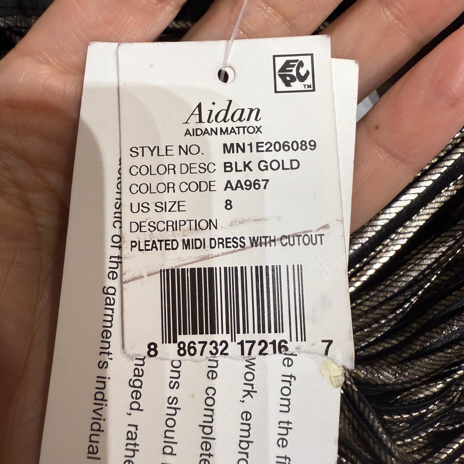Aidan By Aidan Mattox Black Metallic Pleated Midi Dress Sz 8 NWT