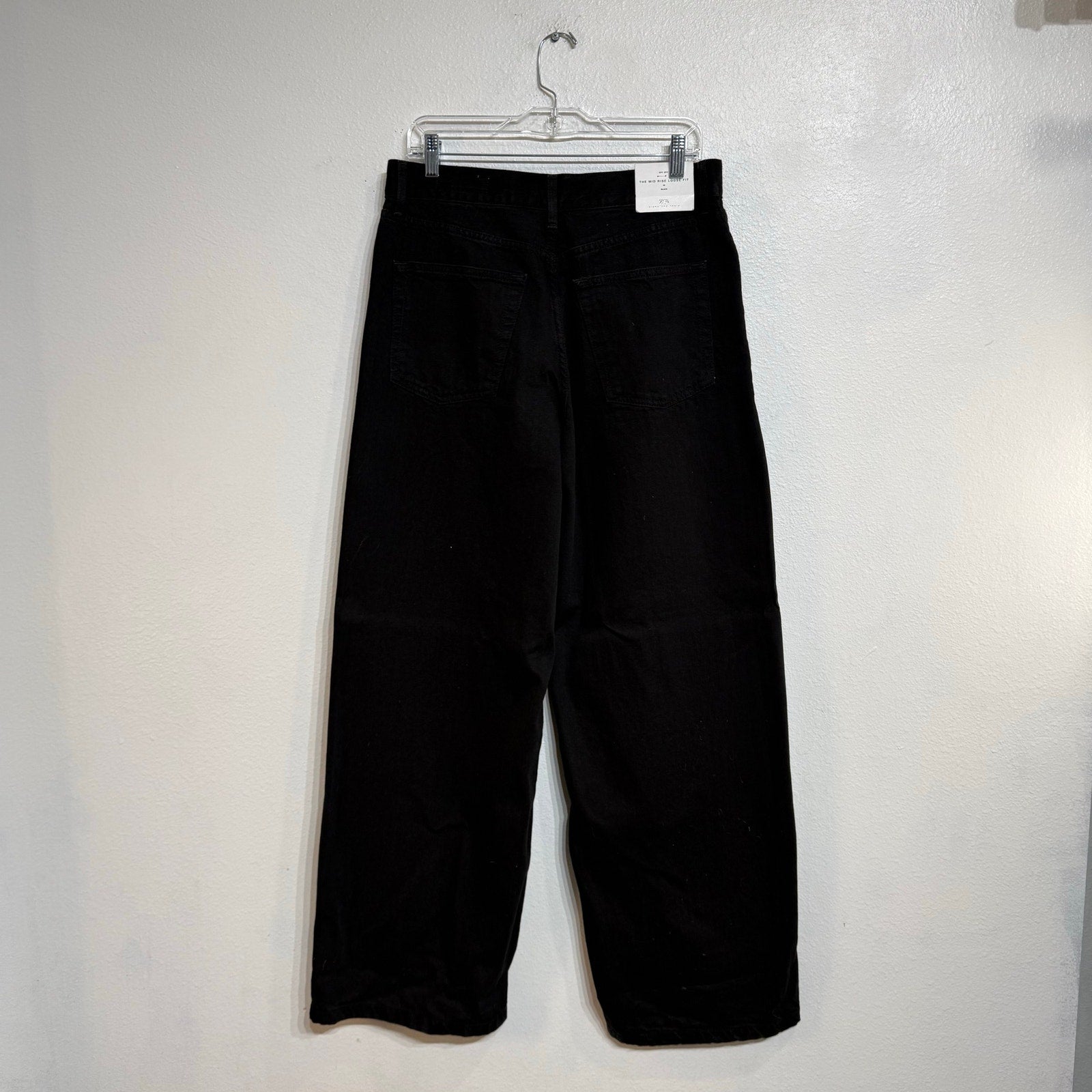 Zara Black Mid Rise Loose Fit Wide Leg Jeans Sz 8 NWT