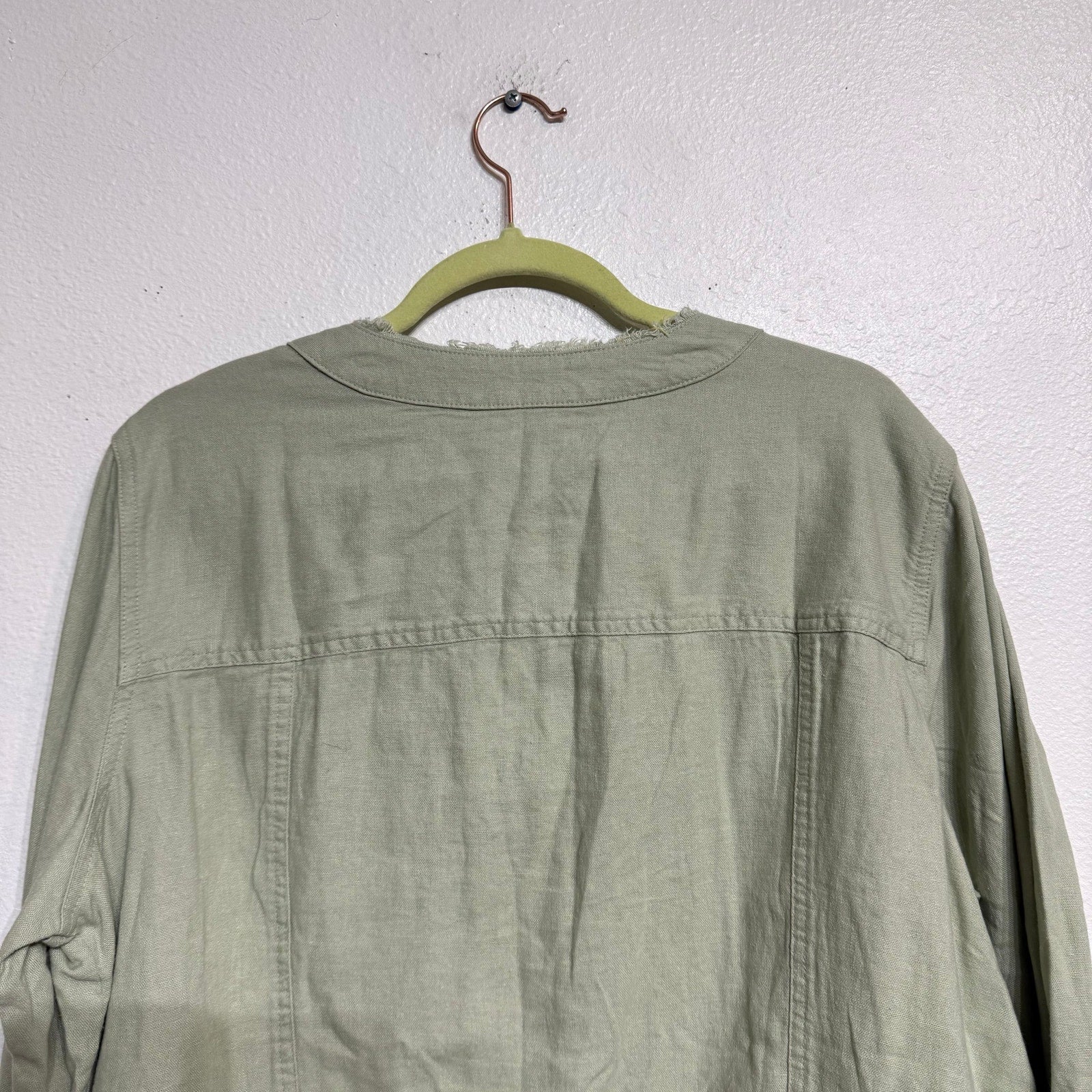 Ellen Tracy Desert Sage Frayed Trim Linen Blend Jacket Sz PXL NWT