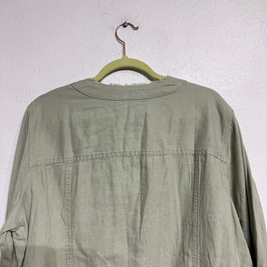 Ellen Tracy Desert Sage Frayed Trim Linen Blend Jacket Sz PXL NWT