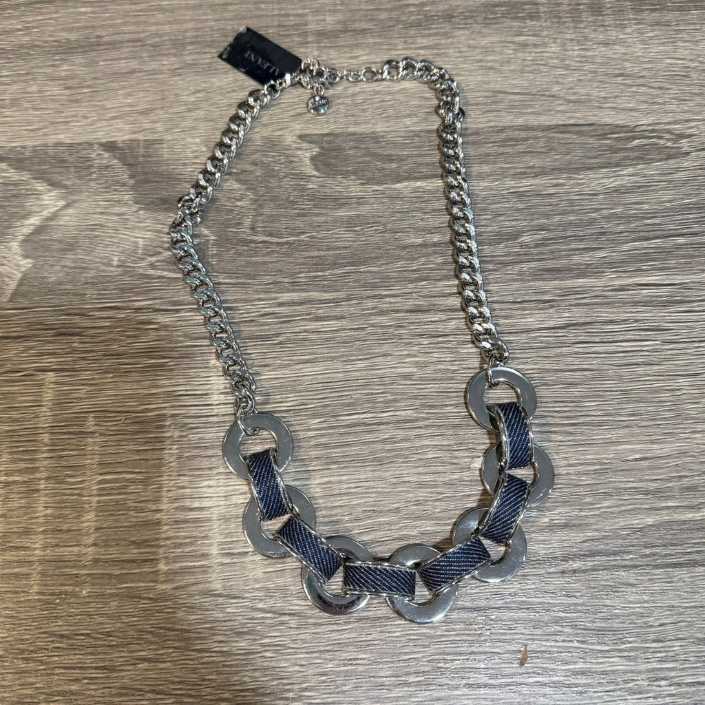 Copied - Alfani Silver Tone Denim Wrapped Ring Wrangler Necklace NWT