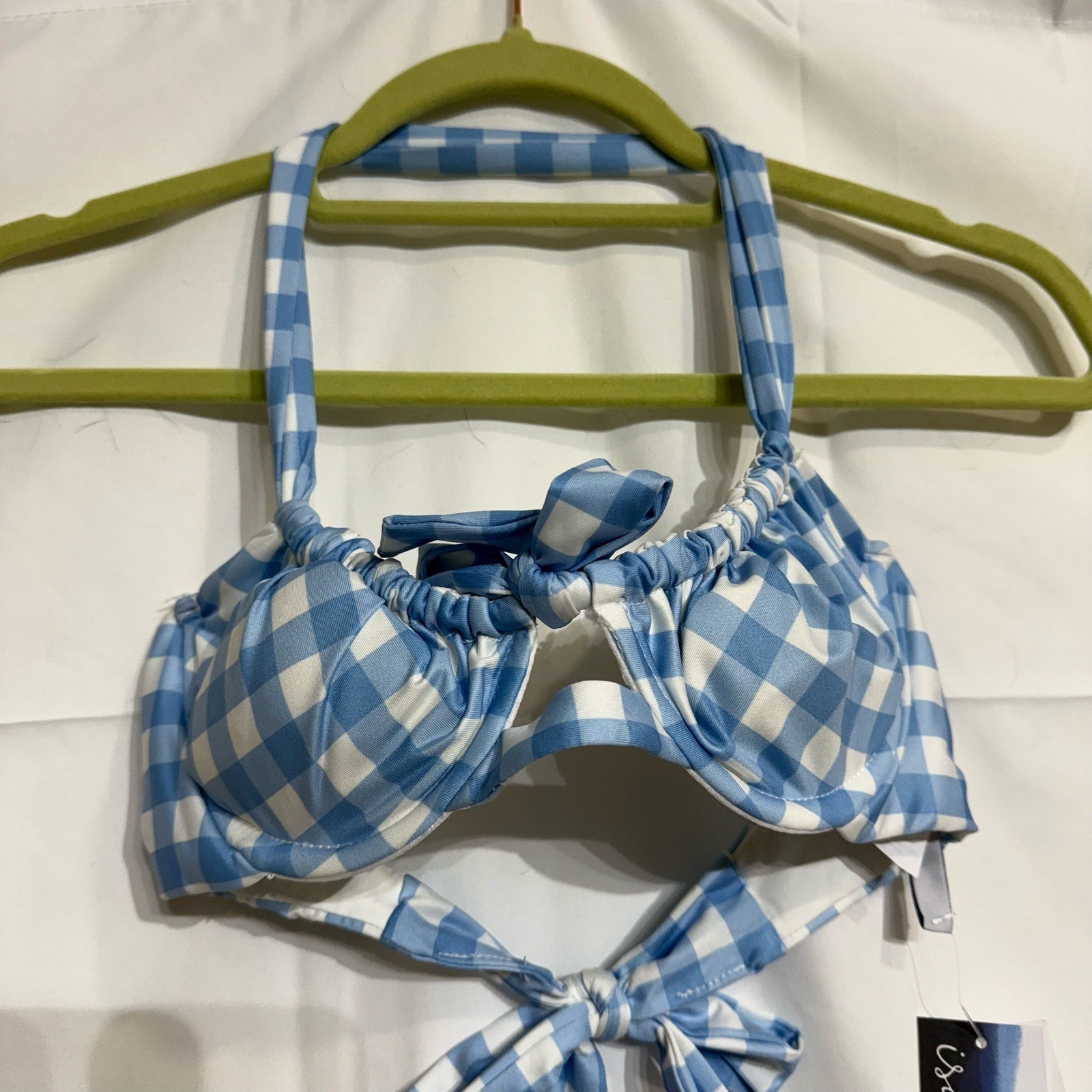 Isabella Rose Chambray Chateau Checkered Halter Swim Top Sz S NWT