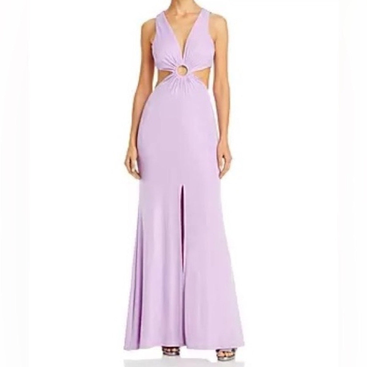 Aqua Violet Ruched Ring Maxi Evening Gown Sz L NWT
