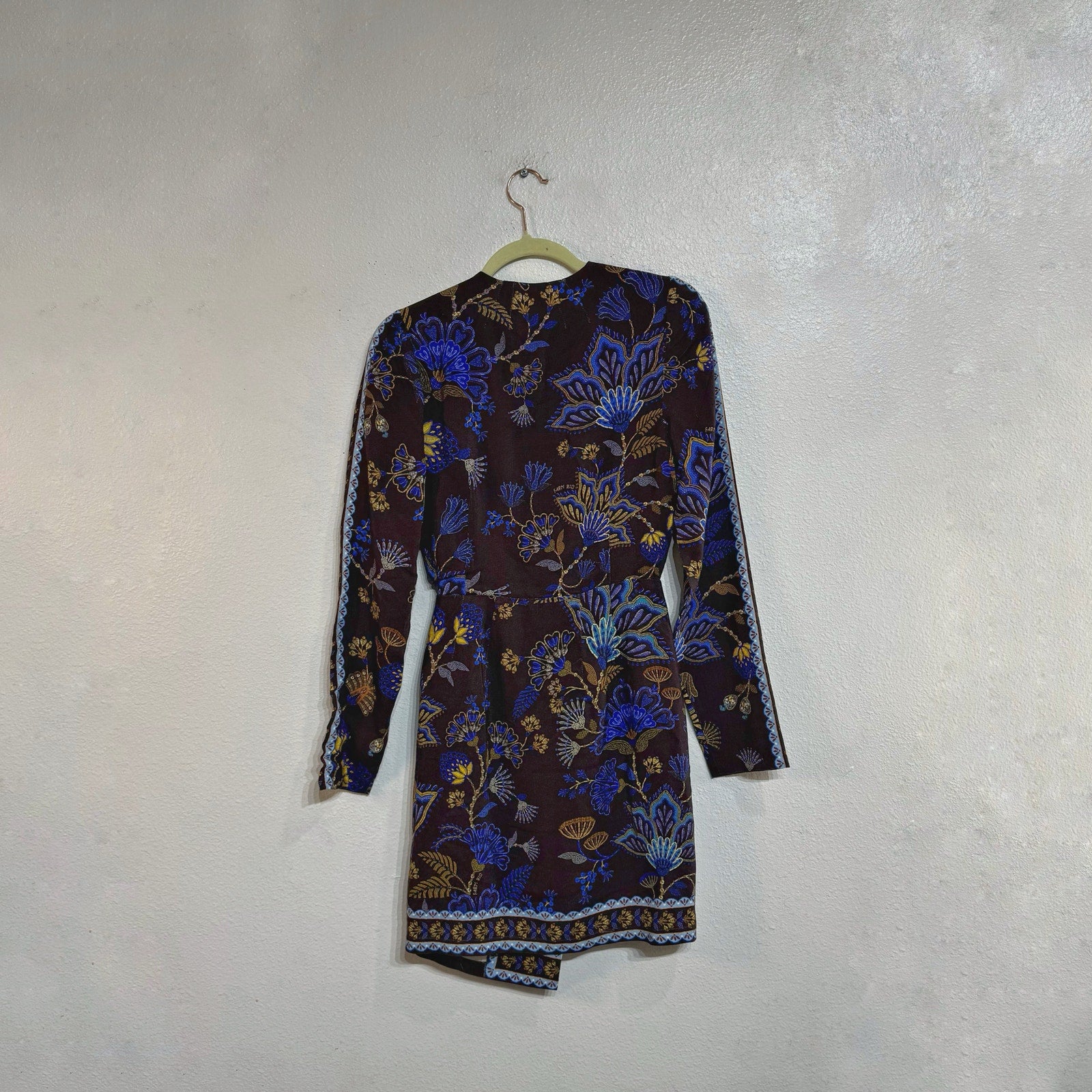 FARM Rio Brown Embroidered Garden Wrap Mini Dress Long Sleeve NWT Sz XS