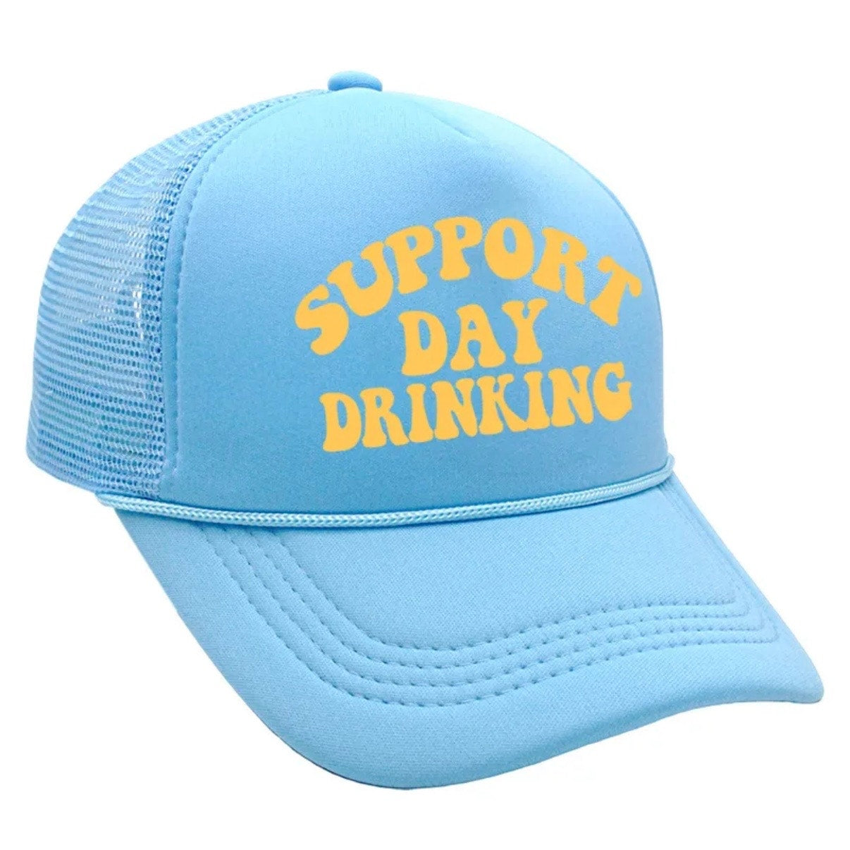 Support Day Drinking Sky Blue Graphic Trucker Hat Adjustable Snapback NWT