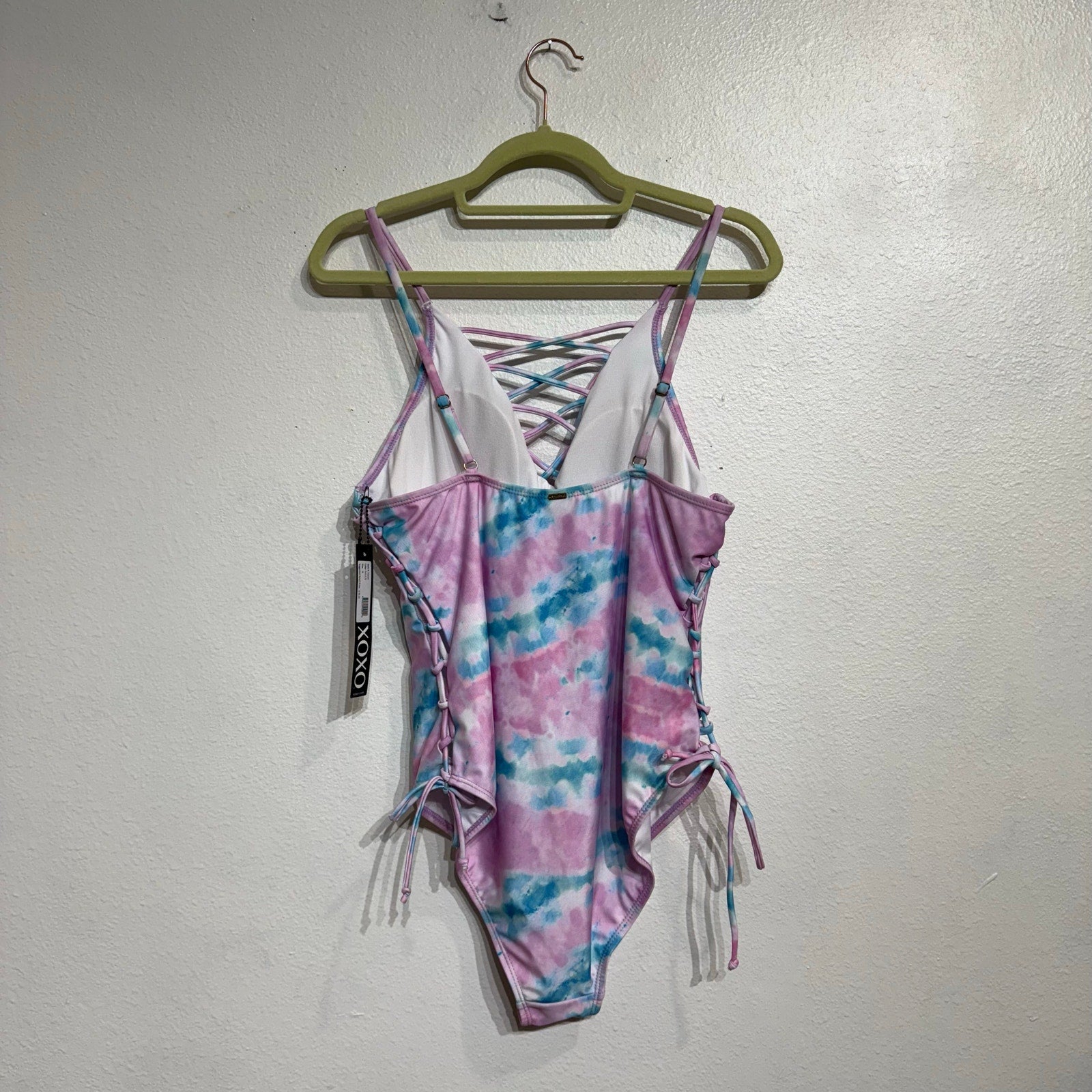 XOXO Pink Blue Tie Dye Plunge One Piece Swimsuit Sz XL NWT