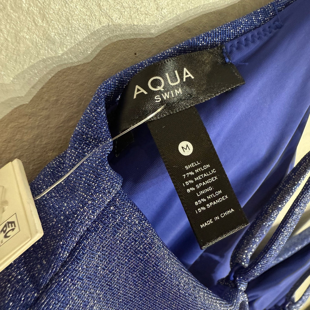 Aqua Swim Blue Metallic Twist Front Bikini Swim Top Sz M NWT