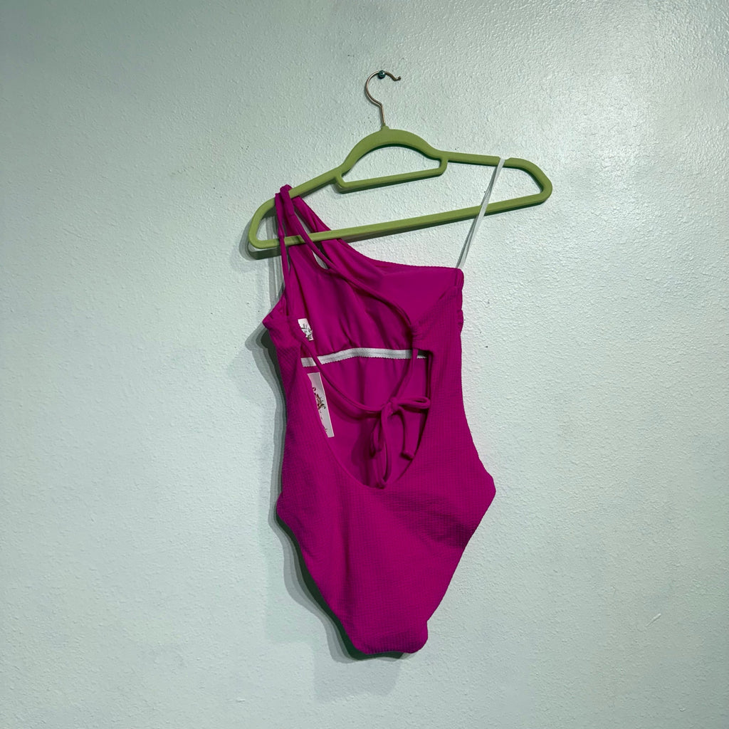 Becca Cosmopolitan Pink Pucker Up Asymmetrical One-Piece Swimsuit Sz S NWT
