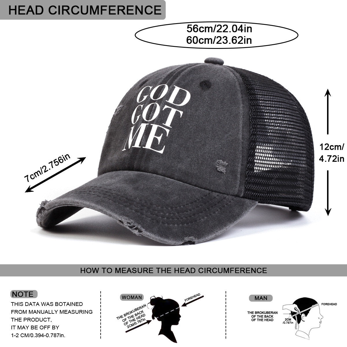God Got Me Black Distressed Faith Inspired Mesh Adjustable Trucker Hat NWOT