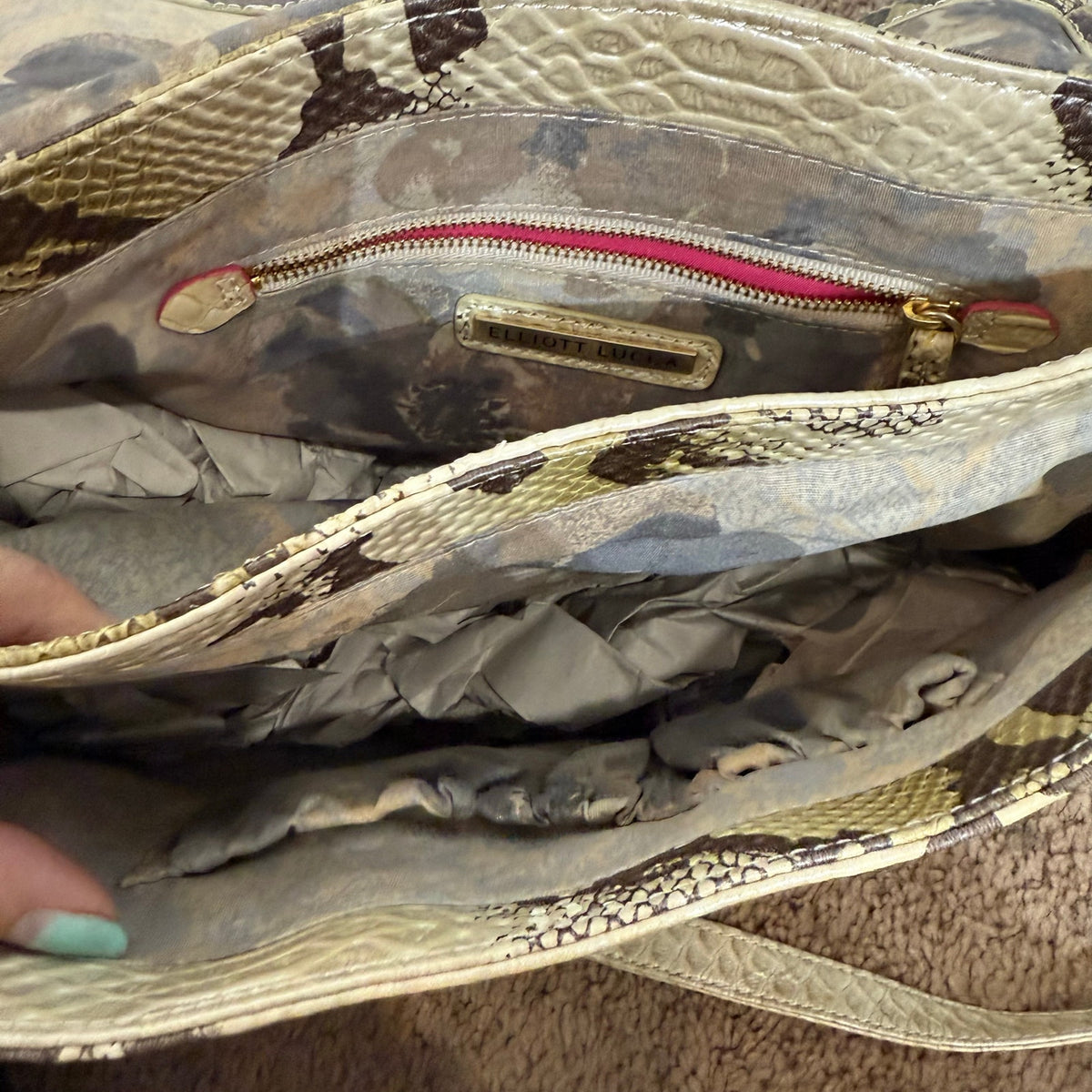 Elliott Lucca Cream Snake Print Shoulder Bag NWT