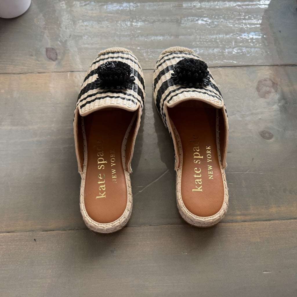 Kate Spade New York Tan Striped Solero Raffia Mules Sz 7 NWT