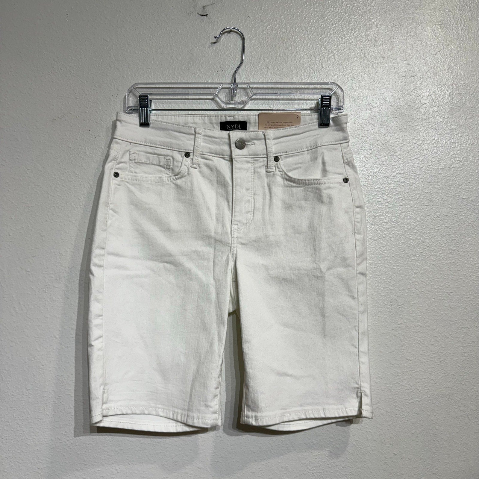 NYDJ Optic White Ella Denim Shorts With Side Slits Sz 2 NWT