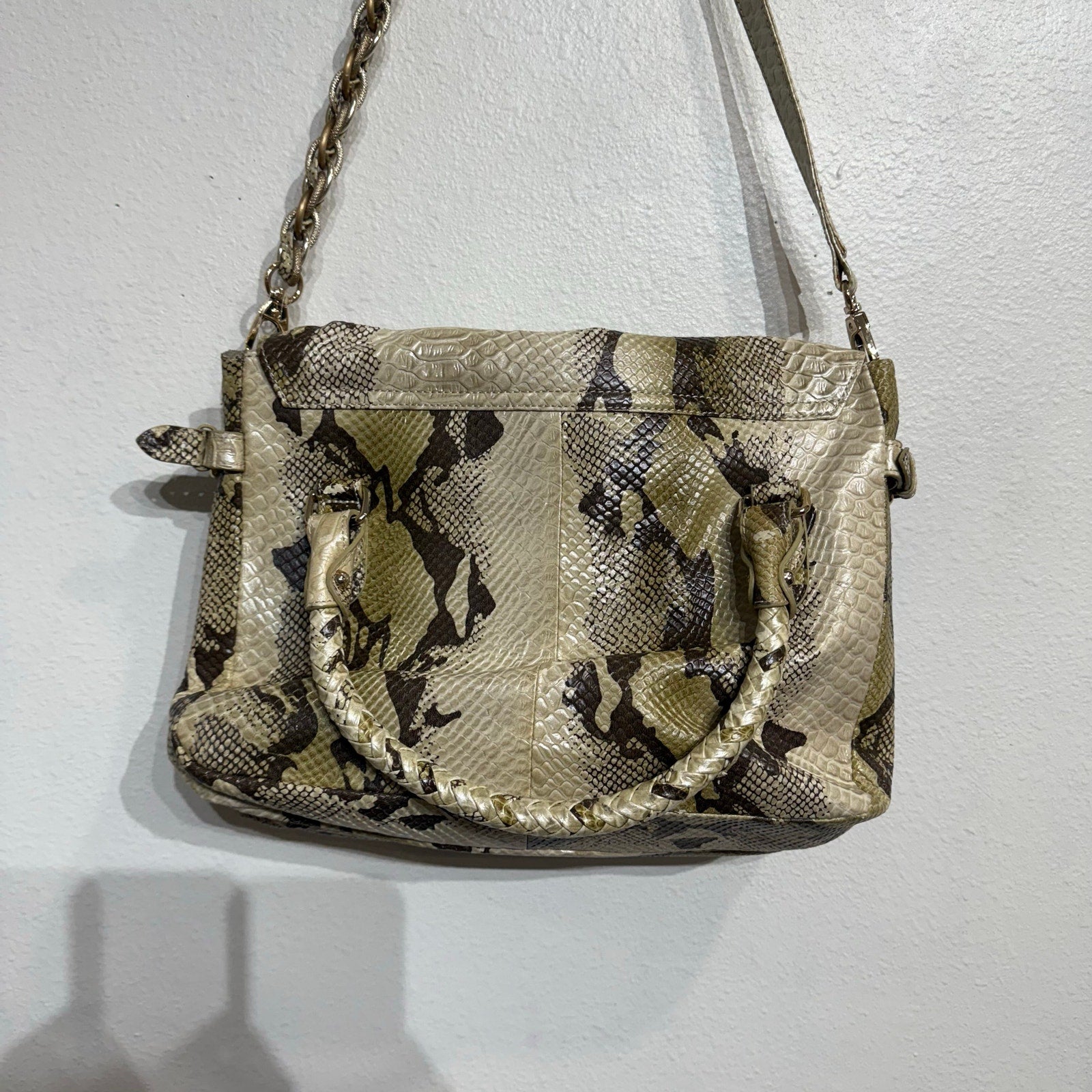Elliott Lucca Cream Snake Print Shoulder Bag NWT