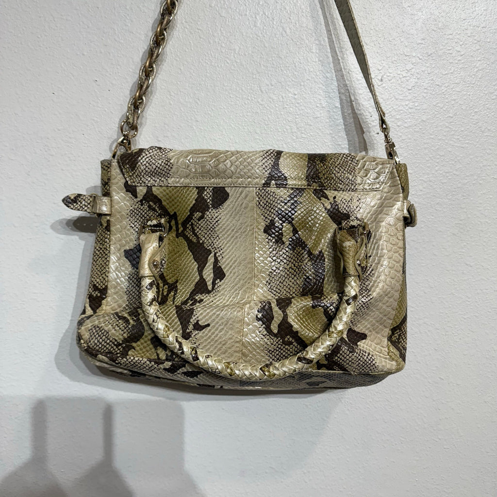 Elliott Lucca Cream Snake Print Shoulder Bag NWT