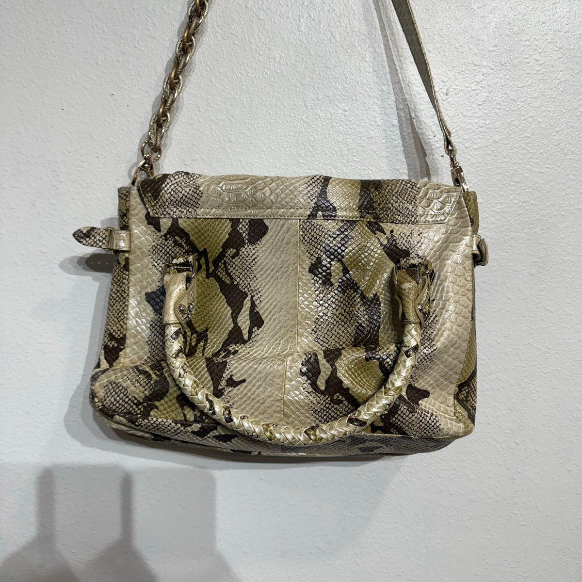 Elliott Lucca Cream Snake Print Shoulder Bag NWT