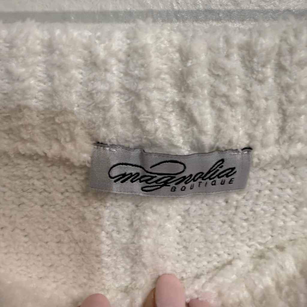 Magnolia Boutique Ivory Sherpa Lounge Set Cardigan Wide Leg Pants Sz L NWT