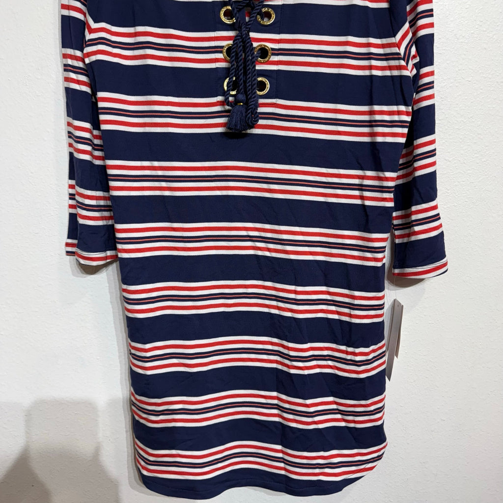 La Blanca Blue Sailor Striped Lace Up Cover Up Tunic Sz XS NWT