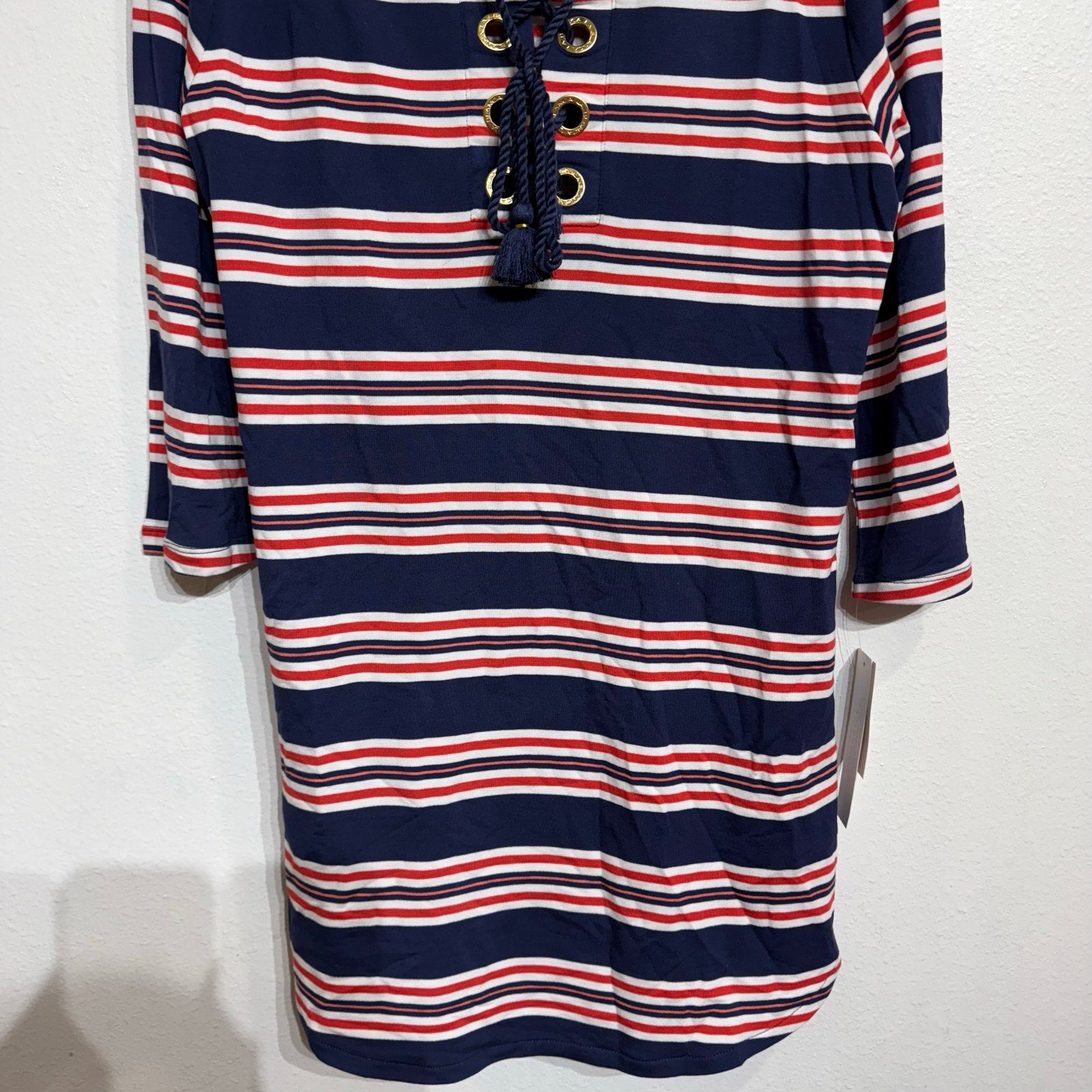La Blanca Blue Sailor Striped Lace Up Cover Up Tunic Sz XS NWT