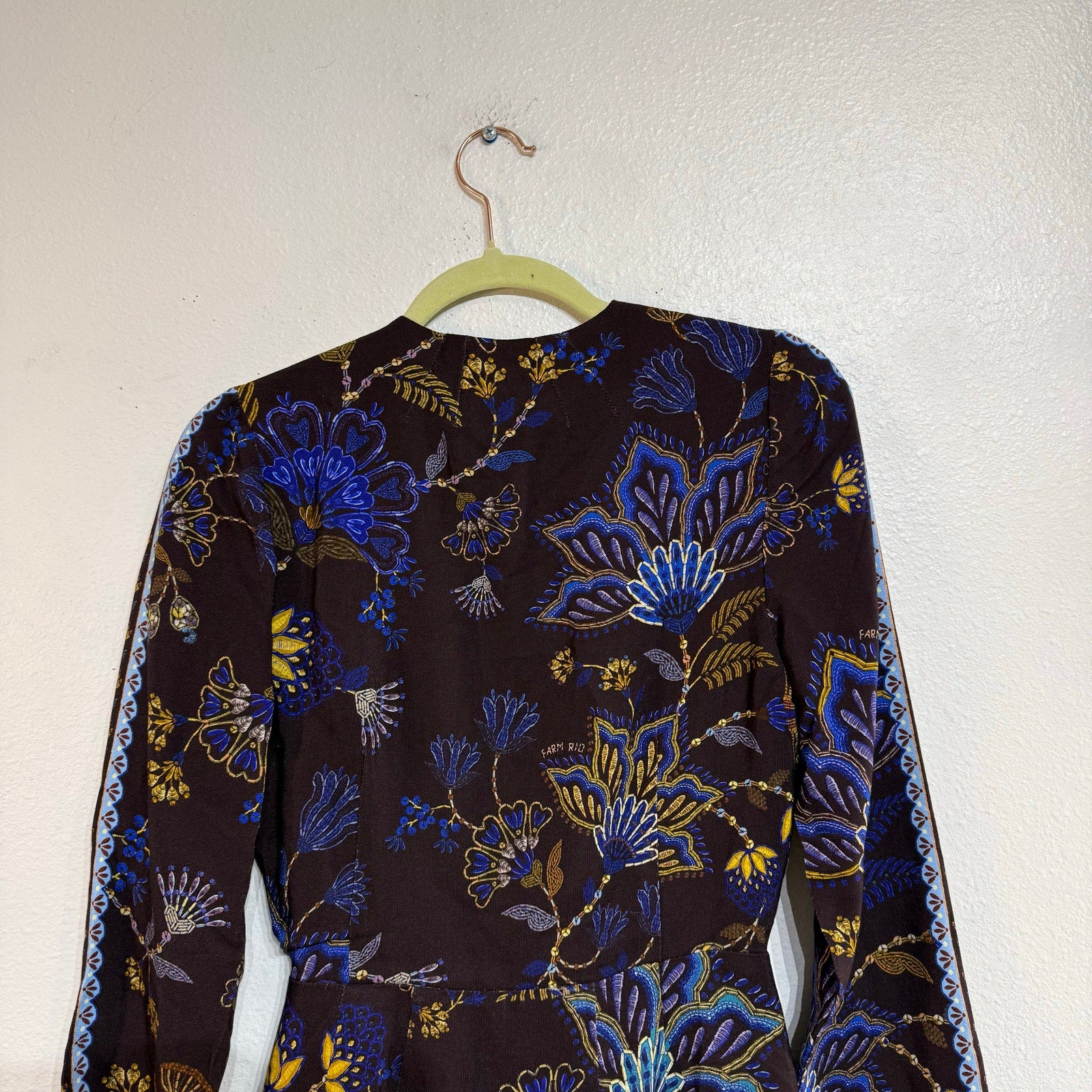FARM Rio Brown Embroidered Garden Wrap Mini Dress Long Sleeve NWT Sz XS