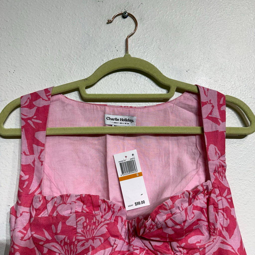 Charlie Holiday Pink Hibiscus Madonna Underwire Floral Crop Top Sz S NWT