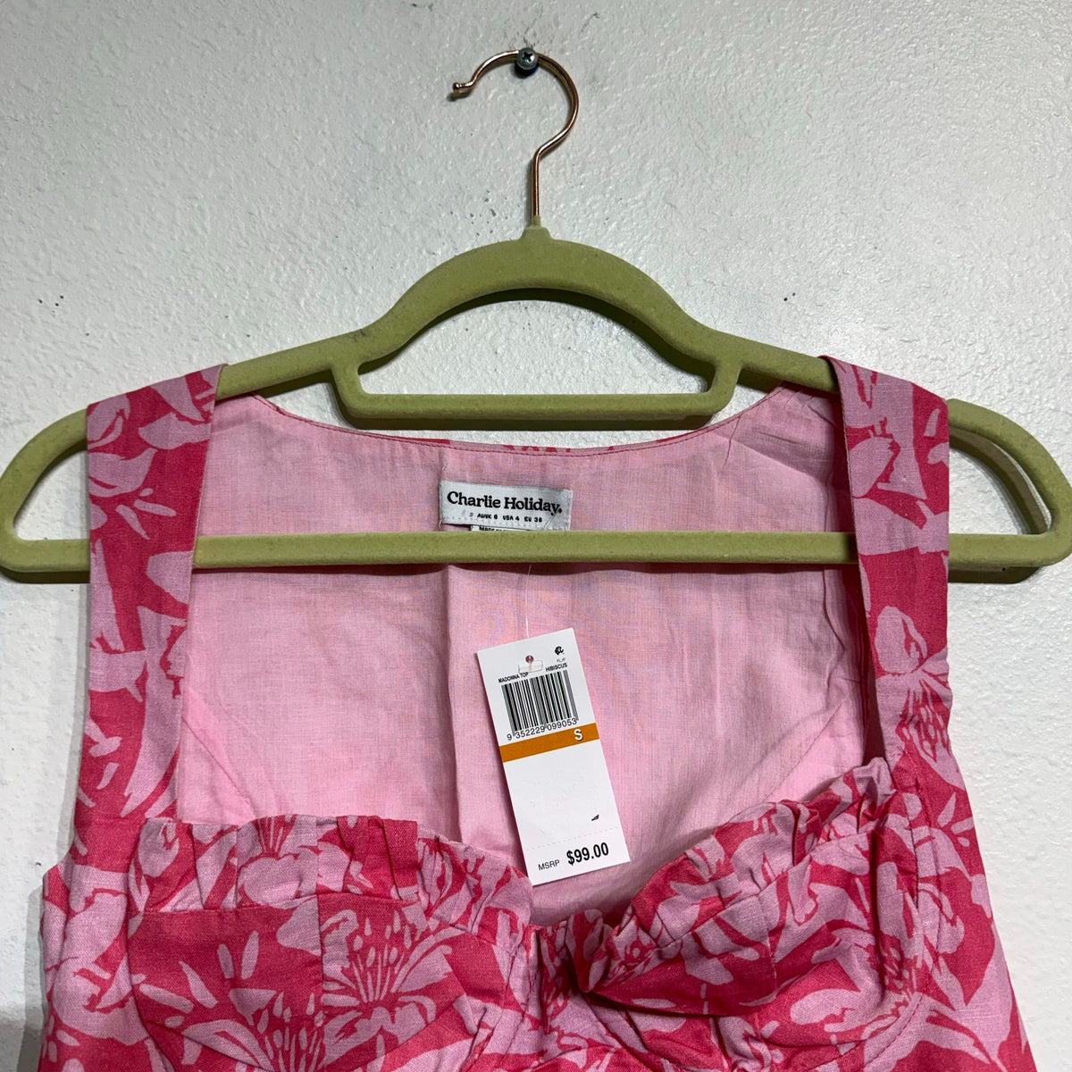 Charlie Holiday Pink Hibiscus Madonna Underwire Floral Crop Top Sz S NWT