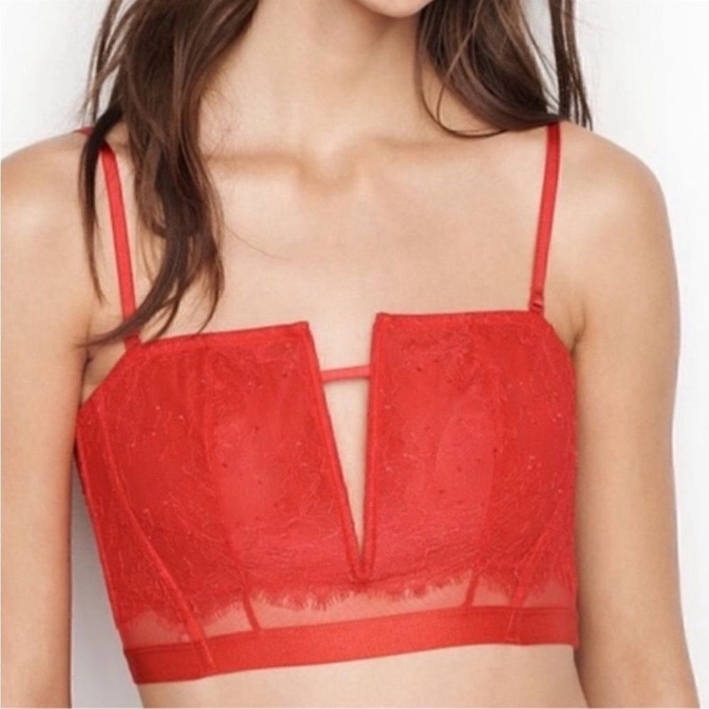 Victoria's Secret Red Very Sexy Deep V Corset Lace Bra Sz M NWT