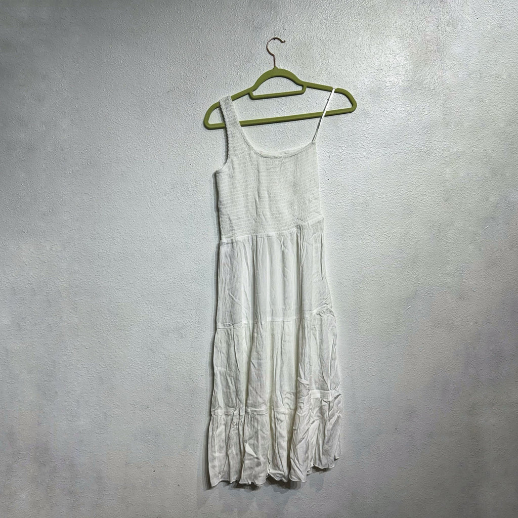 Becca Swim White Ponza Smocked One Shoulder Dress Sz M NWT