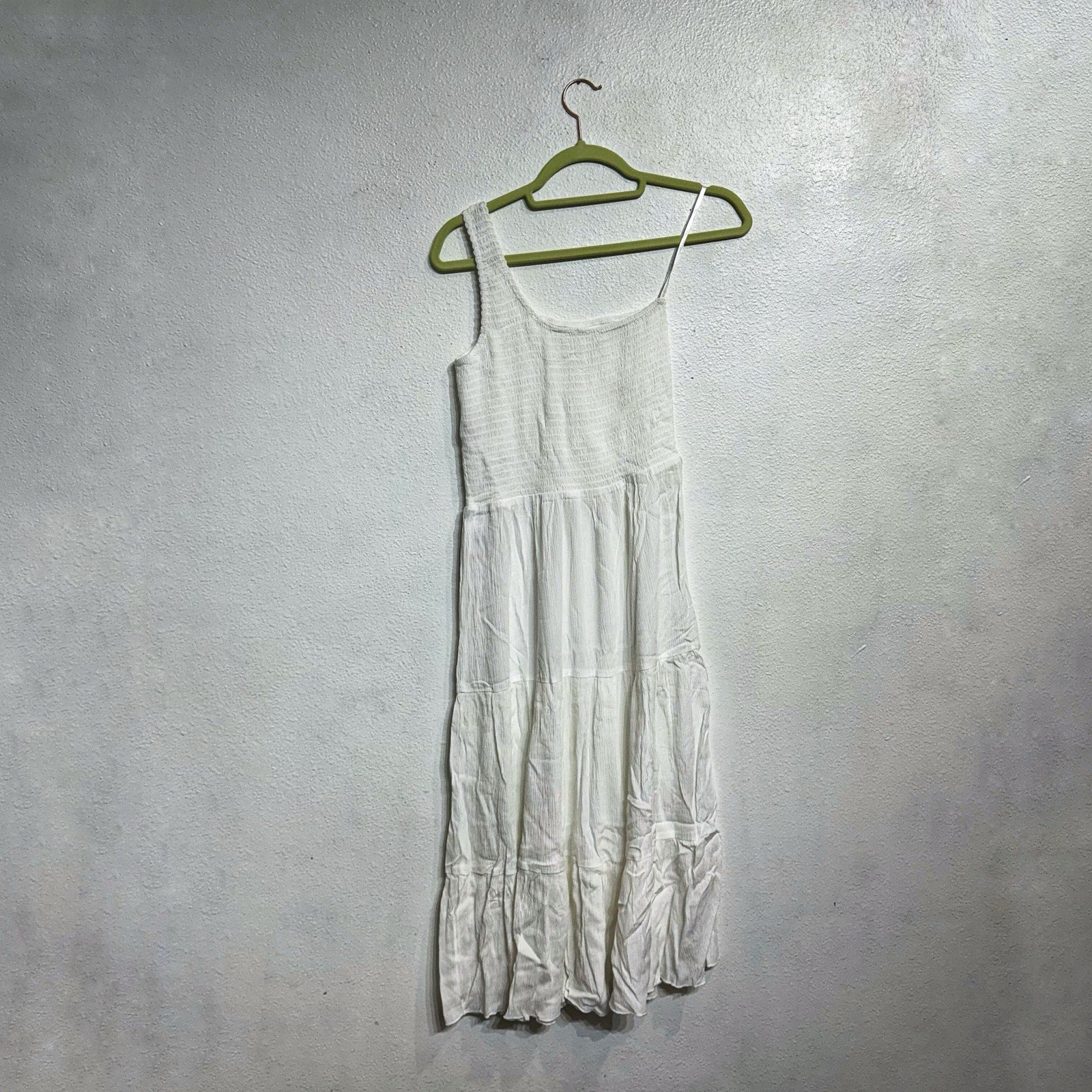 Becca Swim White Ponza Smocked One Shoulder Dress Sz M NWT