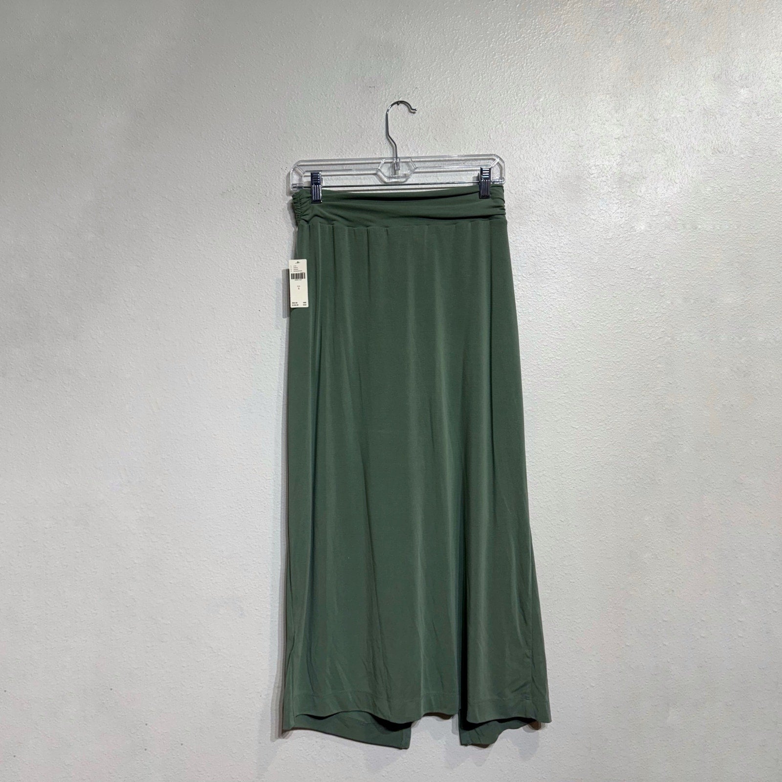 Anthropologie Moss Green Junie Knit Twist Ruched Midi Skirt Sz S NWT