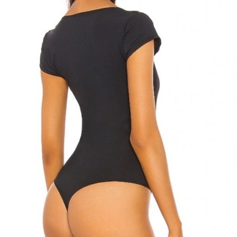 Free People Black Square Eyes Bodysuit Sz XS NWT