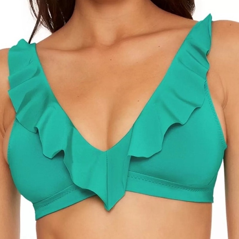 Becca By Rebecca Virtue Green Socialite Ariella Ruffle Bikini Top Sz S NWT