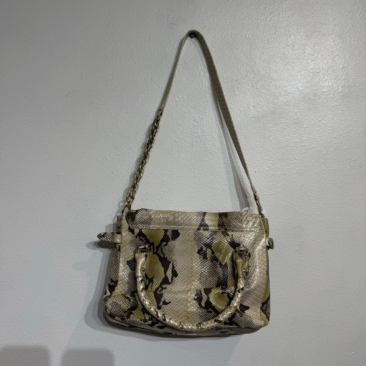 Elliott Lucca Cream Snake Print Shoulder Bag NWT