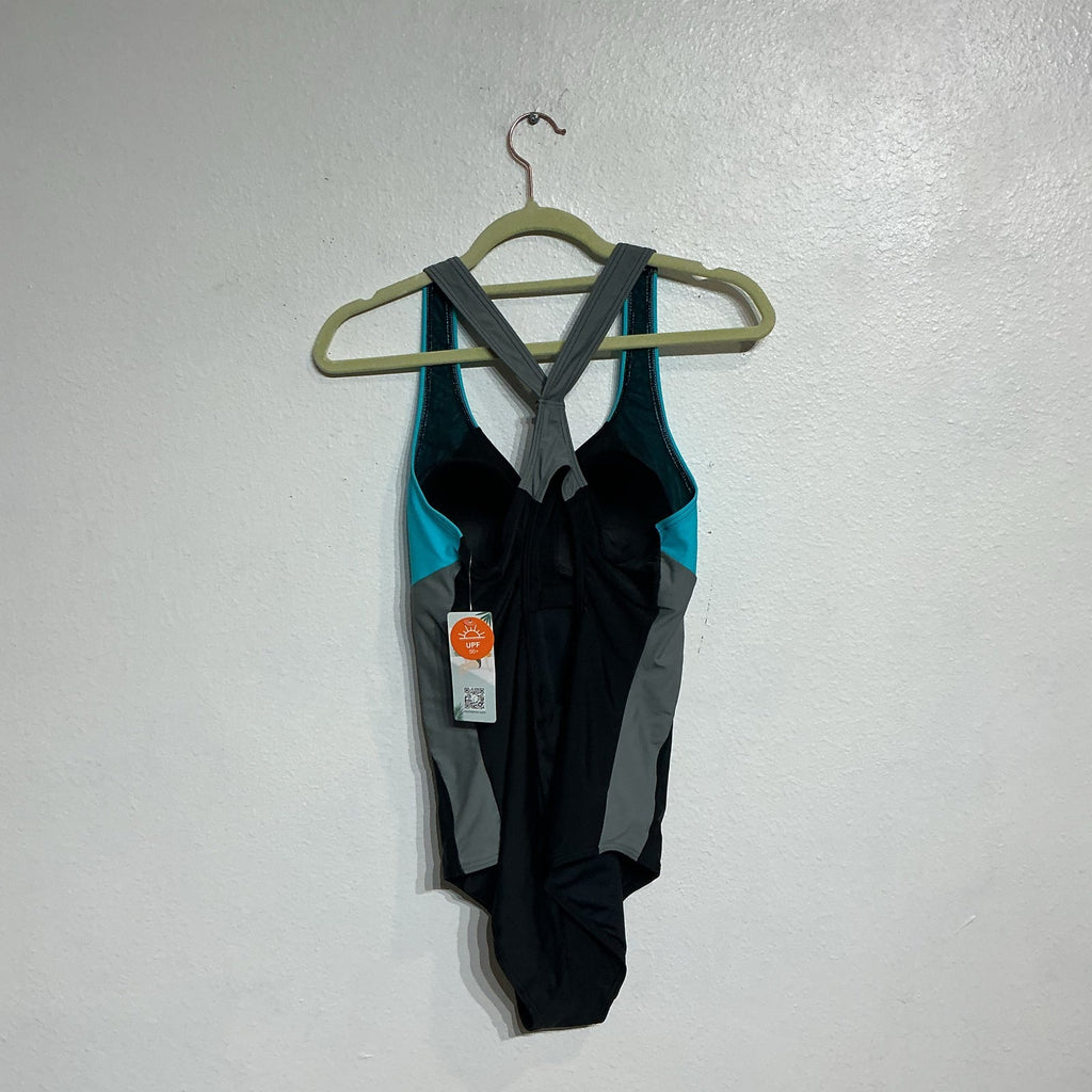 Charmo Black Colorblock One Piece Slimming Swimsuit Black Sz M NWT