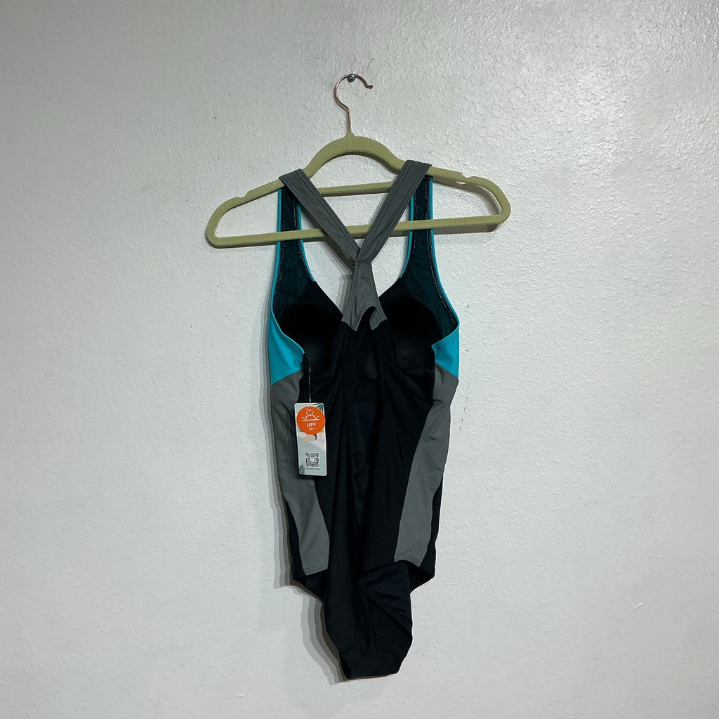 Charmo Black Colorblock One Piece Slimming Swimsuit Black Sz M NWT