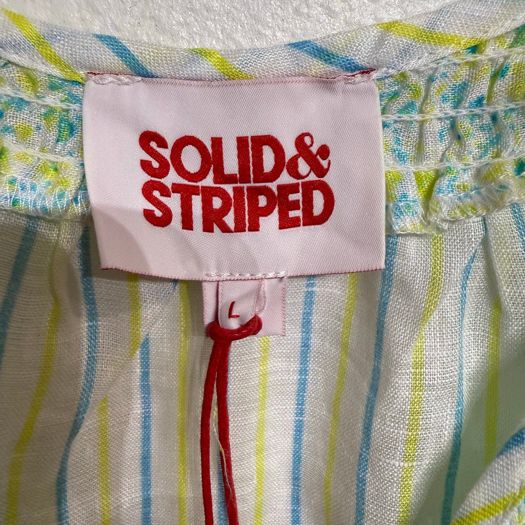Solid & Striped Green Painted Floral The Parker Linen Mini Dress Sz L NWT