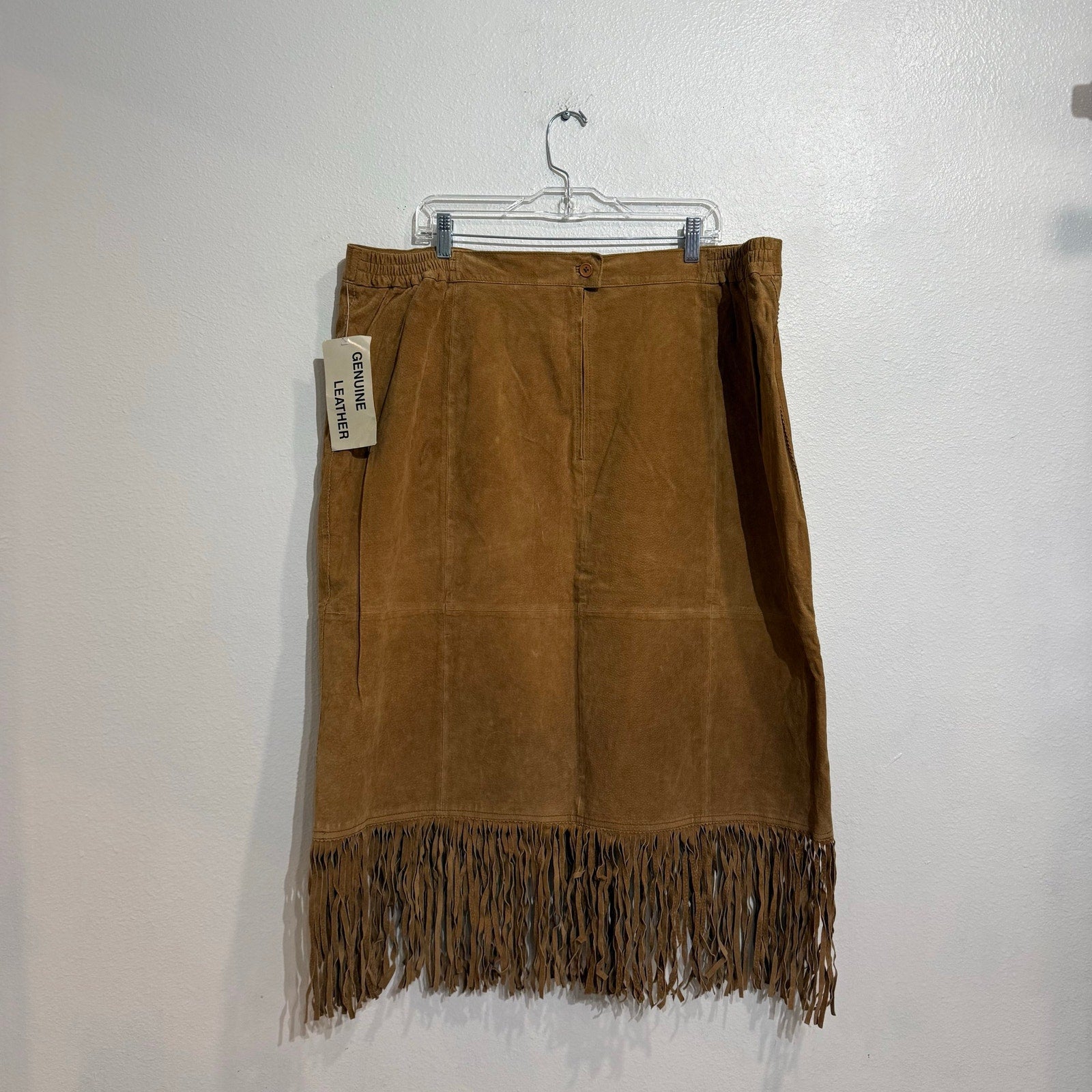 Christie & Jill Vintage Suede Leather Fringe Skirt Western 90s Brown Sz 2X NWT