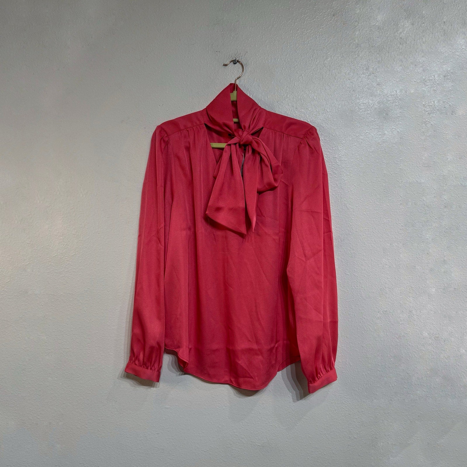 Ann Taylor Pink Tie Neck Blouse Long Sleeve Satin Top NWT Sz L